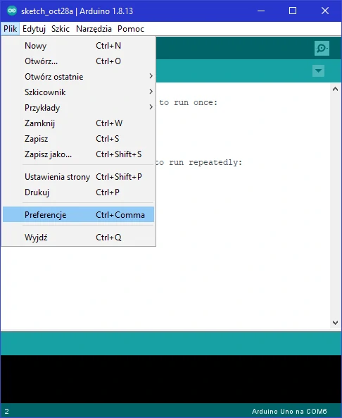 Arduino IDE Plik>Preferencje