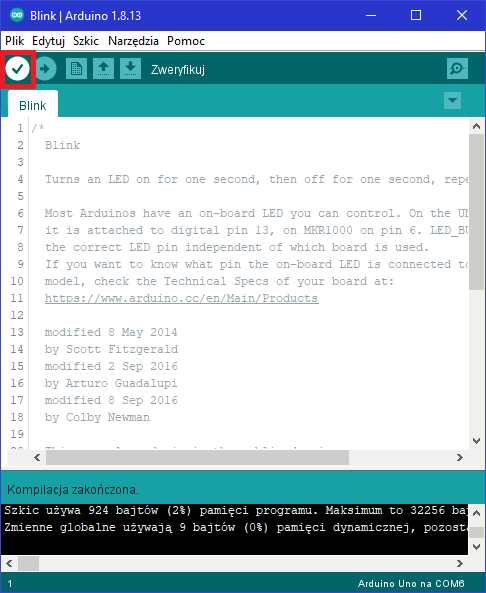 Arduino IDE weryfikacja programu